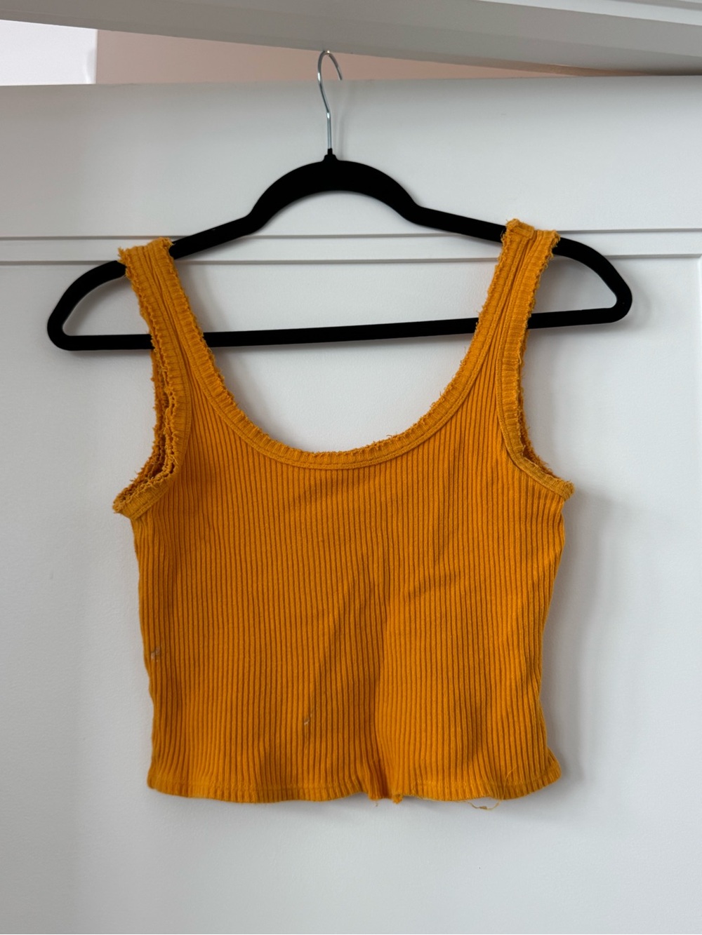 Urban Outfitters Ribbed Frayed-Edge Crop Tank - Mustard